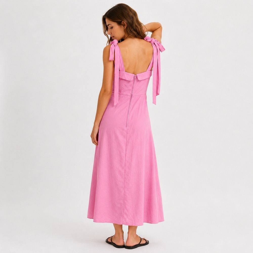 Trixxi Tie Shoulder Midi Dress M Pink Romantic Feminine Coquette Barbiecore - Picture 5 of 12